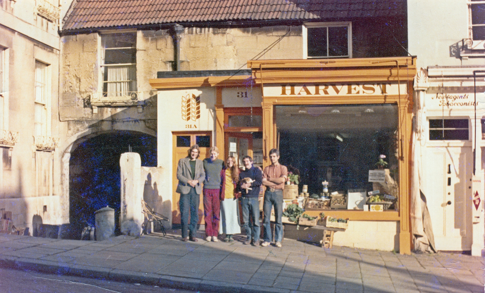 The Harvest shop in Bath with five of the cooperative's founders circa 1970