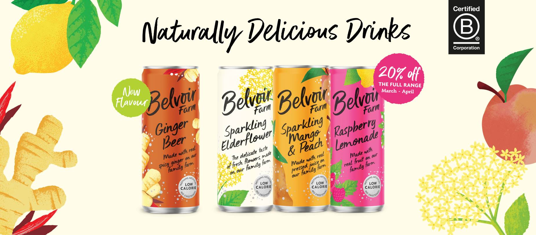 Naturally Delicious Drinks - 20% Belvoir Farm's full range